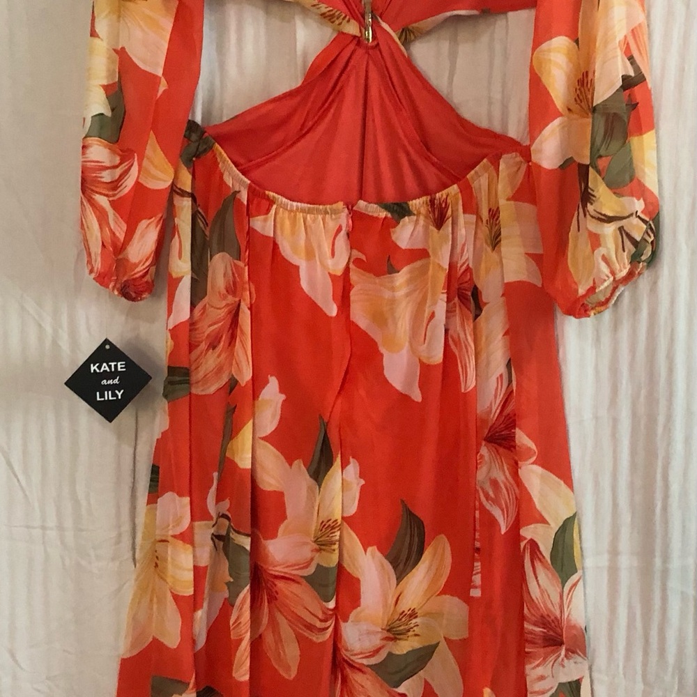 NEW Kate & Lily Red Floral Long Sleeve Maxi Dress - Picture 2 of 6